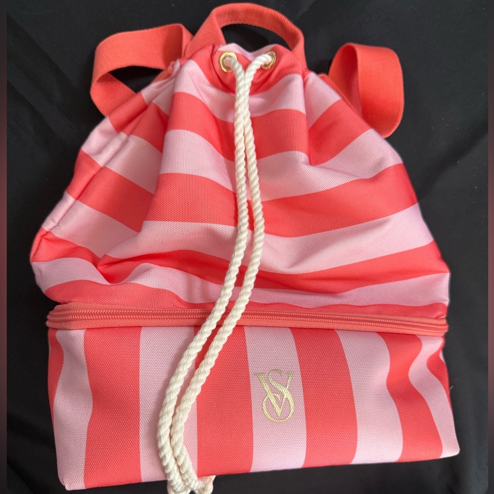 Victoria Secret Striped Drawstring Backpack Beach Bag